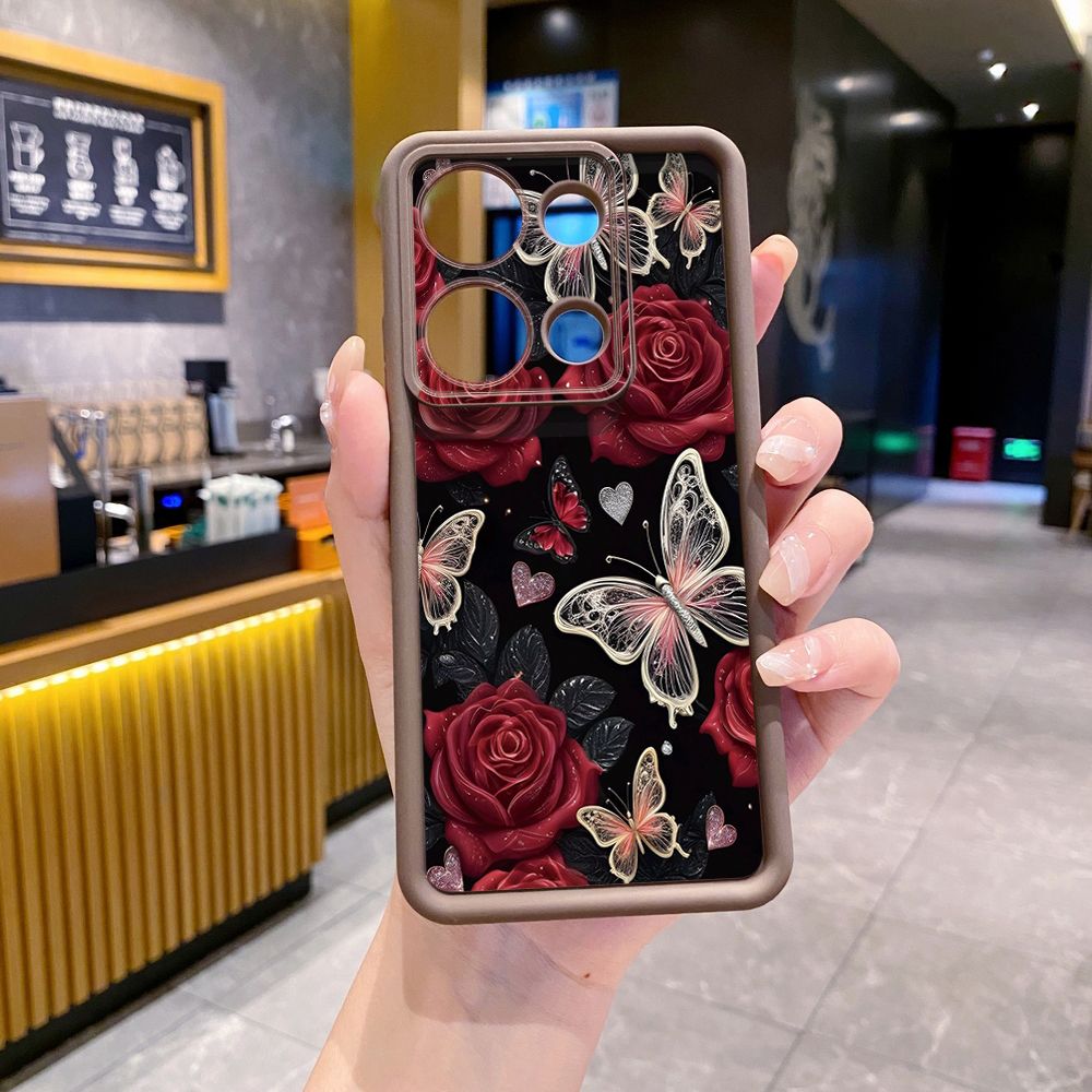 for Xiaomi Redmi Note 13 Pro 5G 12S 4G 12 Turbo 11S 13C 12C Red Rose Butterfly Full Protective Phone Case Anti Drop Cover