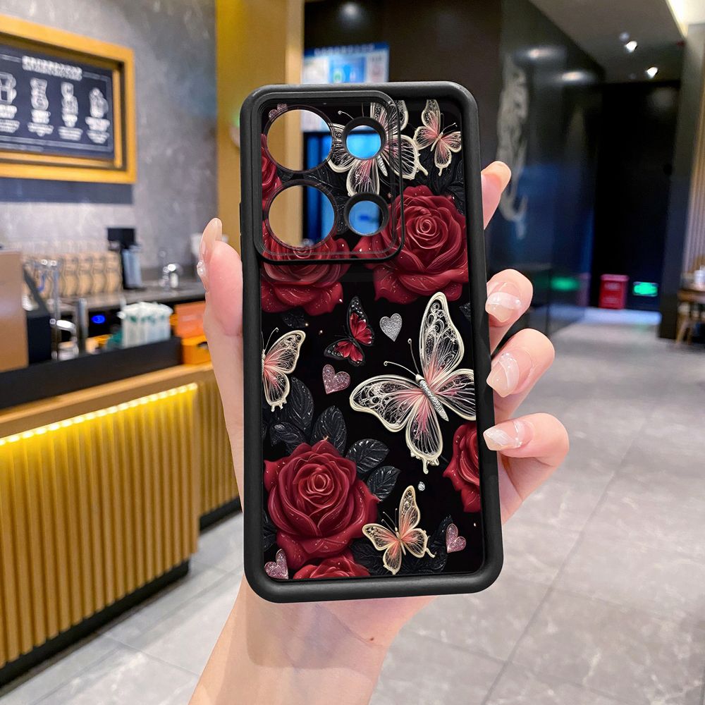 for Xiaomi Redmi Note 13 Pro 5G 12S 4G 12 Turbo 11S 13C 12C Red Rose Butterfly Full Protective Phone Case Anti Drop Cover