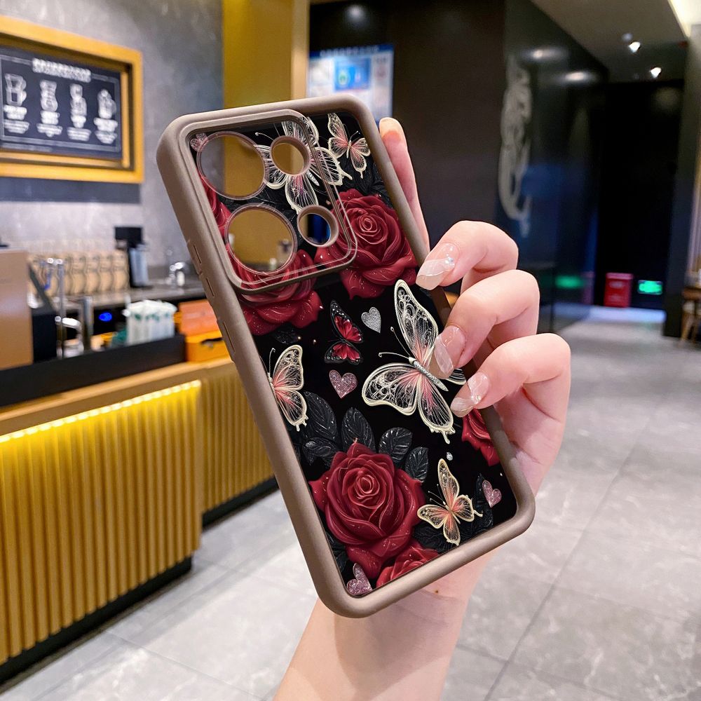 for Xiaomi Redmi Note 13 Pro 5G 12S 4G 12 Turbo 11S 13C 12C Red Rose Butterfly Full Protective Phone Case Anti Drop Cover