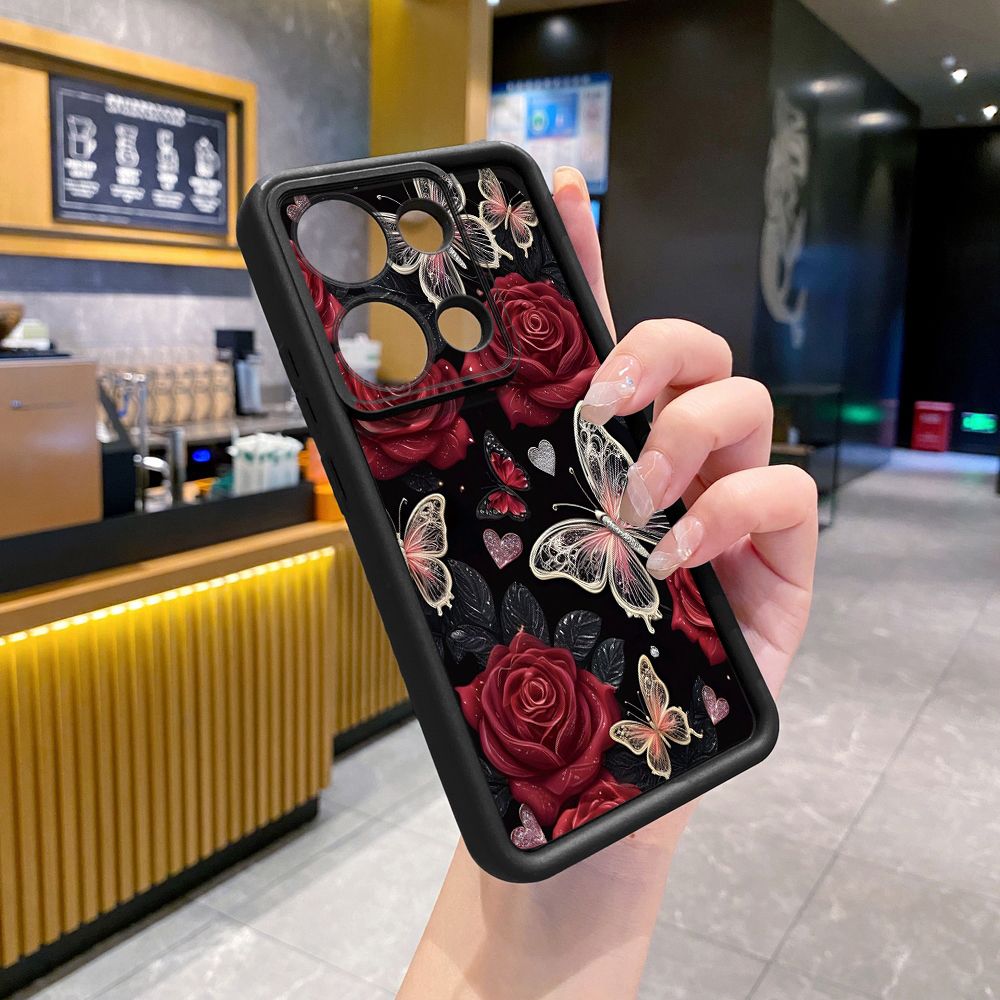 for Xiaomi Redmi Note 13 Pro 5G 12S 4G 12 Turbo 11S 13C 12C Red Rose Butterfly Full Protective Phone Case Anti Drop Cover