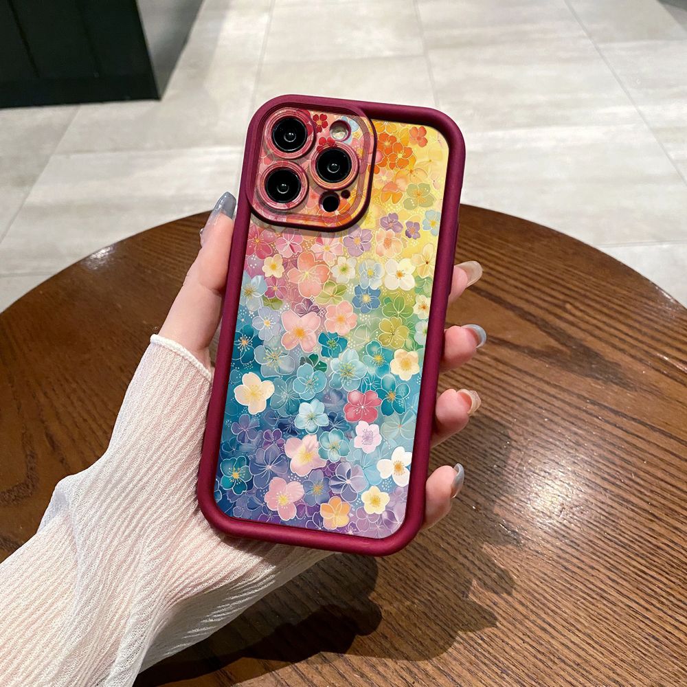 for iPhone 15 Pro Max 14 Plus 13 12 11 XR 8 7 SE 2022 XS Lotus Leaf Floral Full Protective Phone Case Anti Drop Cover