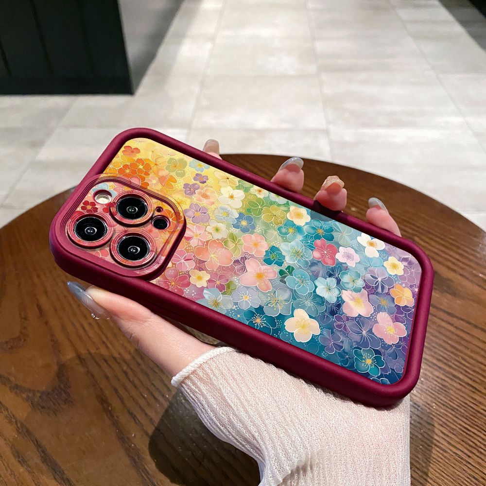 for iPhone 15 Pro Max 14 Plus 13 12 11 XR 8 7 SE 2022 XS Lotus Leaf Floral Full Protective Phone Case Anti Drop Cover