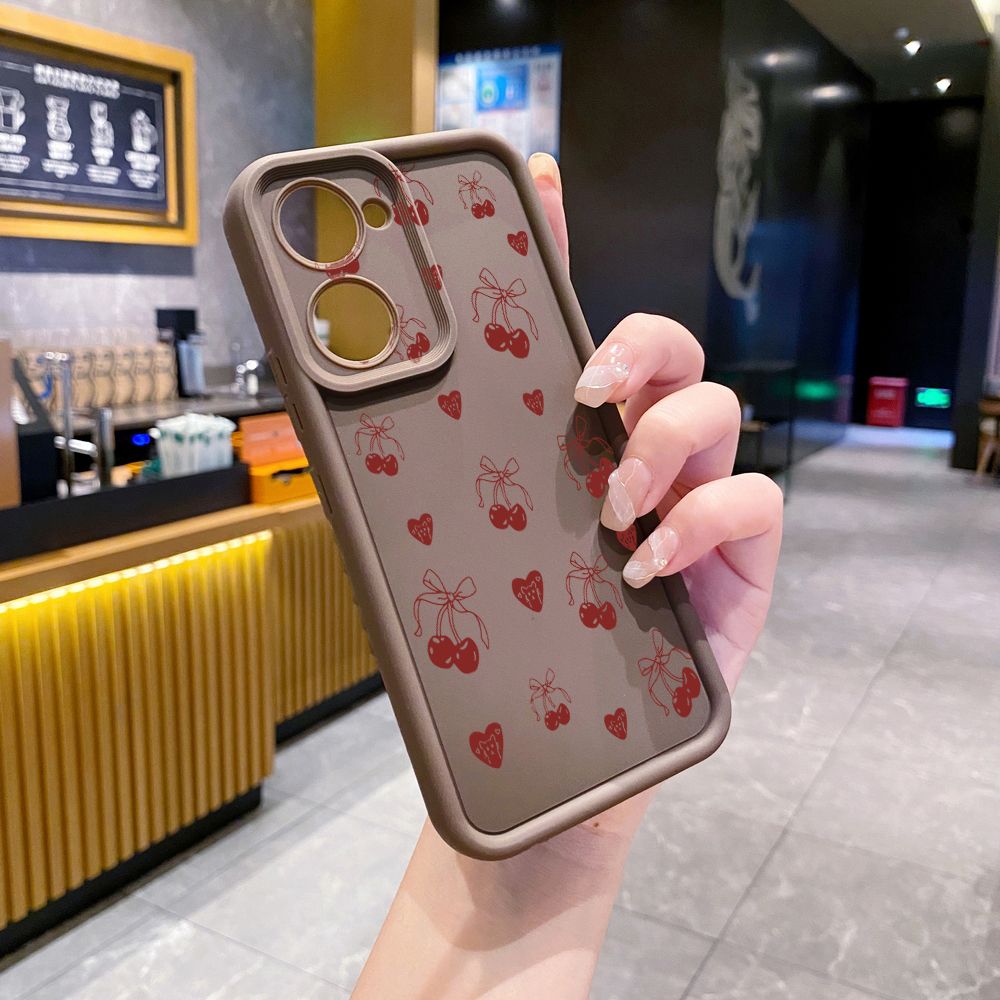 for VIVO Y17S Y27 T1X Y02S Y21S Y02 Y33S Y12S Y18 Y38 Love Shape Cherry Full Protective Phone Case Anti Drop Cover