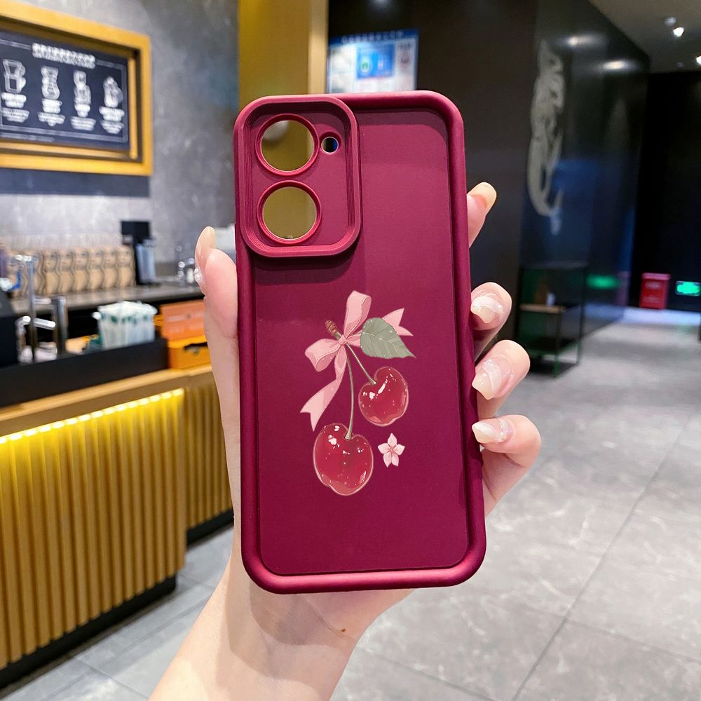 for VIVO Y17S Y27 T1X Y02S Y21S Y02 Y33S Y12S Y18 Y38 Love Shape Cherry Full Protective Phone Case Anti Drop Cover