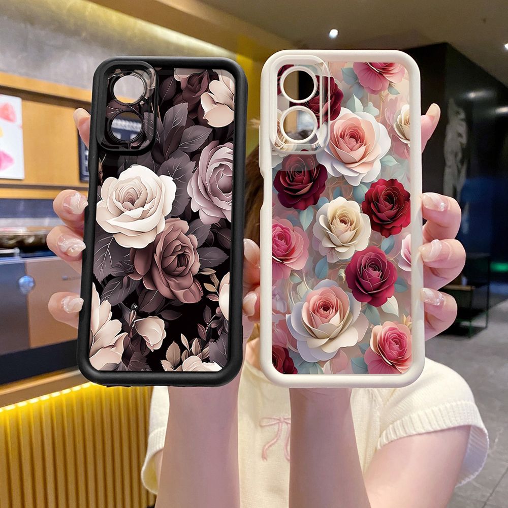 for OPPO A60 A18 A38 A17 A16 A57 A77 4G A59 A98 A78 A58 5G Coffee Pink Color Rose Full Protective Phone Case Anti Drop Cover