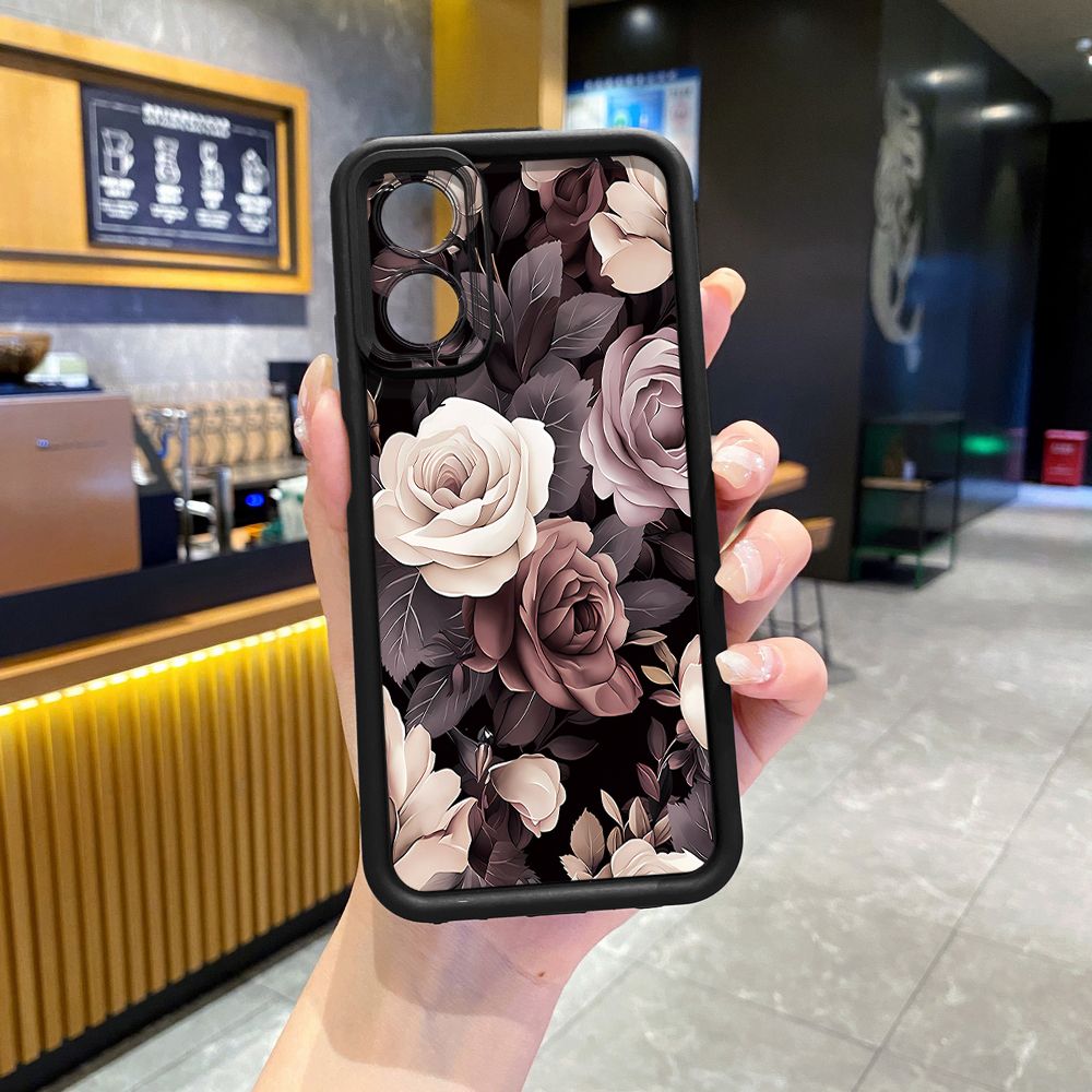 for OPPO A60 A18 A38 A17 A16 A57 A77 4G A59 A98 A78 A58 5G Coffee Pink Color Rose Full Protective Phone Case Anti Drop Cover
