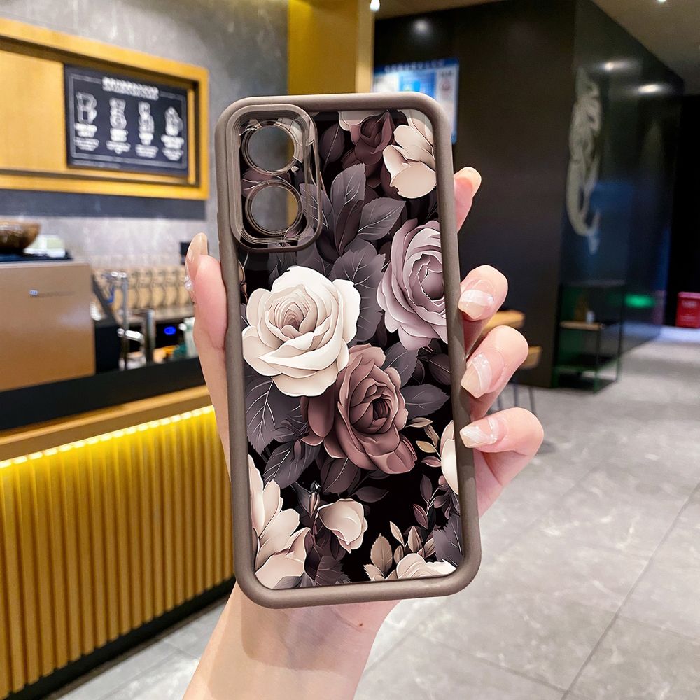 for OPPO A60 A18 A38 A17 A16 A57 A77 4G A59 A98 A78 A58 5G Coffee Pink Color Rose Full Protective Phone Case Anti Drop Cover
