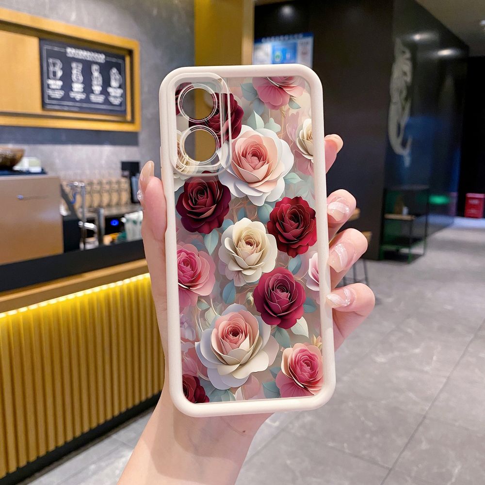 for OPPO A60 A18 A38 A17 A16 A57 A77 4G A59 A98 A78 A58 5G Coffee Pink Color Rose Full Protective Phone Case Anti Drop Cover