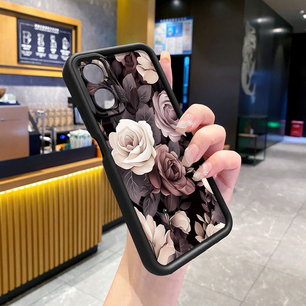 for OPPO A60 A18 A38 A17 A16 A57 A77 4G A59 A98 A78 A58 5G Coffee Pink Color Rose Full Protective Phone Case Anti Drop Cover