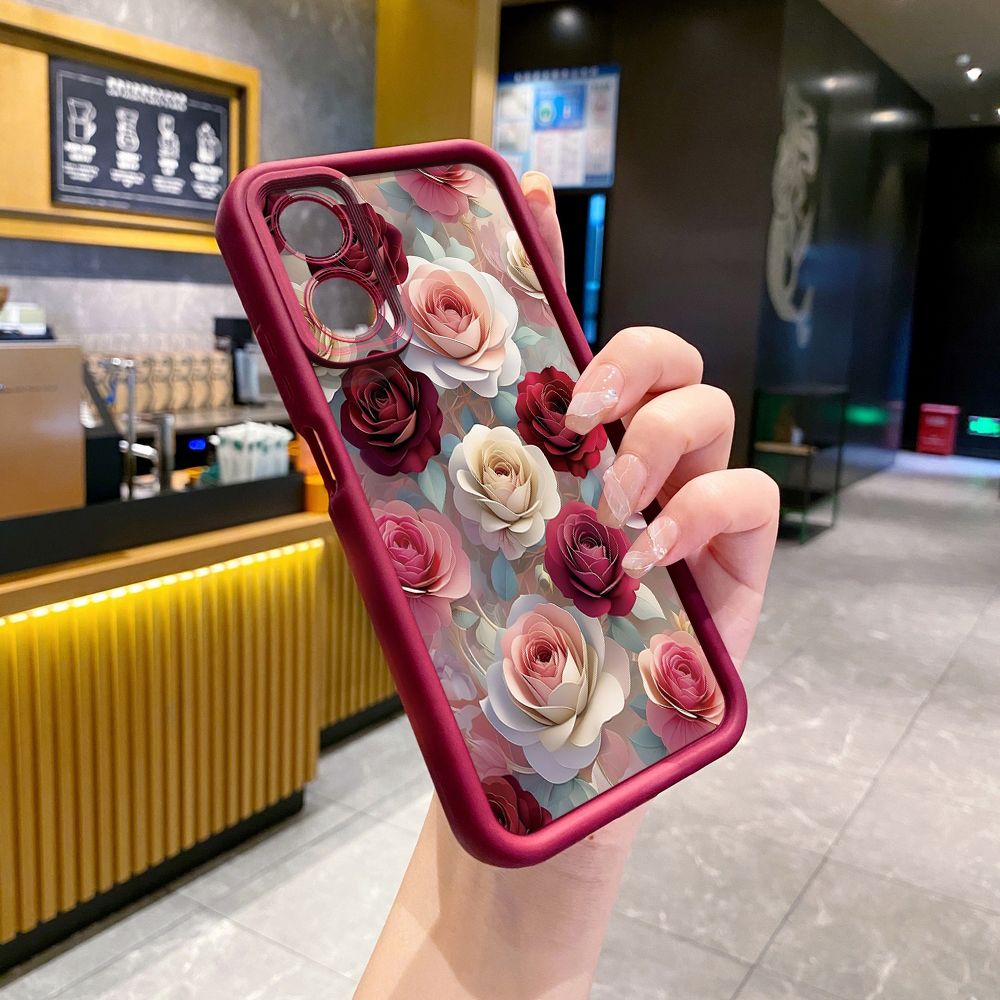 for OPPO A60 A18 A38 A17 A16 A57 A77 4G A59 A98 A78 A58 5G Coffee Pink Color Rose Full Protective Phone Case Anti Drop Cover