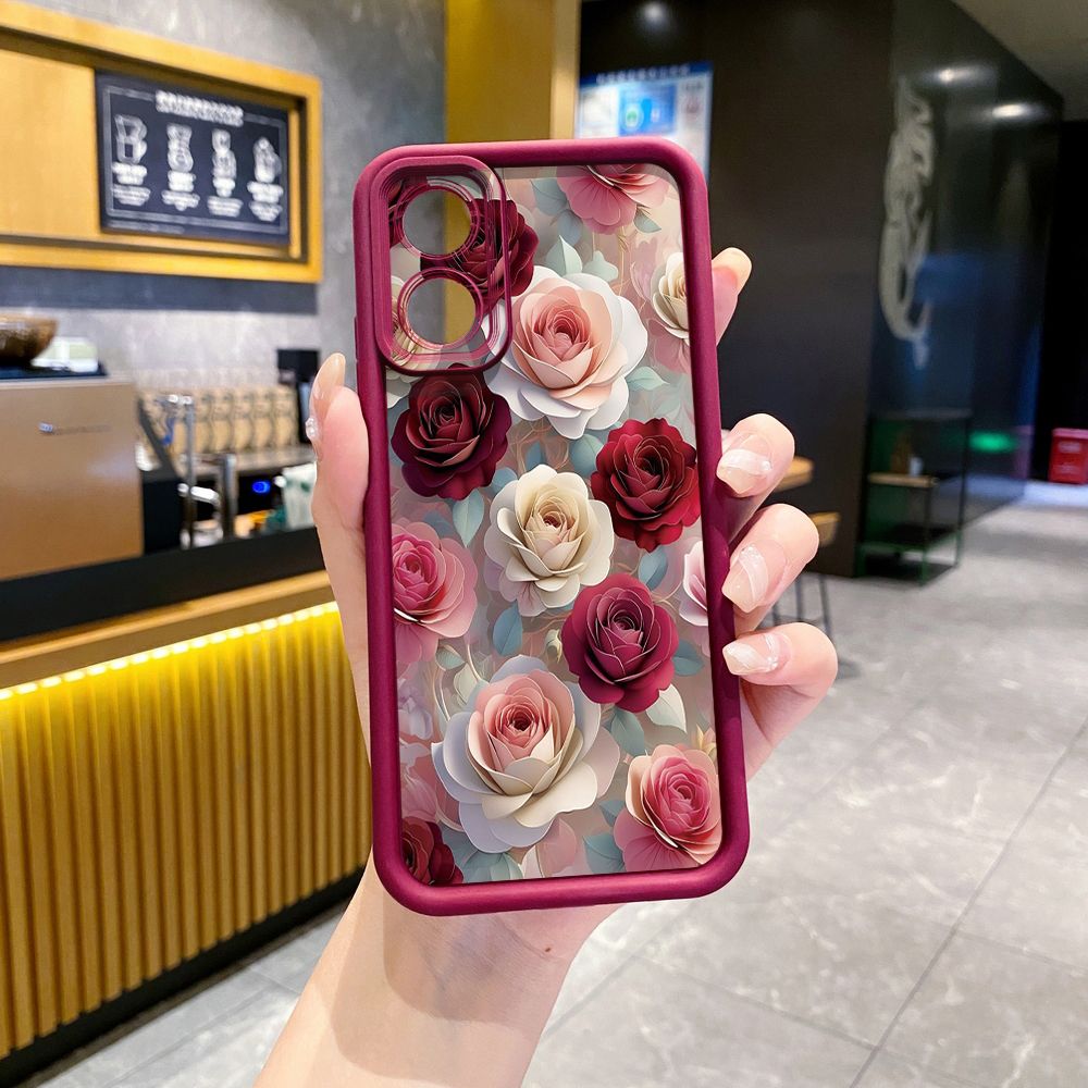 for OPPO A60 A18 A38 A17 A16 A57 A77 4G A59 A98 A78 A58 5G Coffee Pink Color Rose Full Protective Phone Case Anti Drop Cover