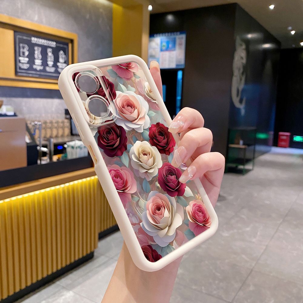for OPPO A60 A18 A38 A17 A16 A57 A77 4G A59 A98 A78 A58 5G Coffee Pink Color Rose Full Protective Phone Case Anti Drop Cover