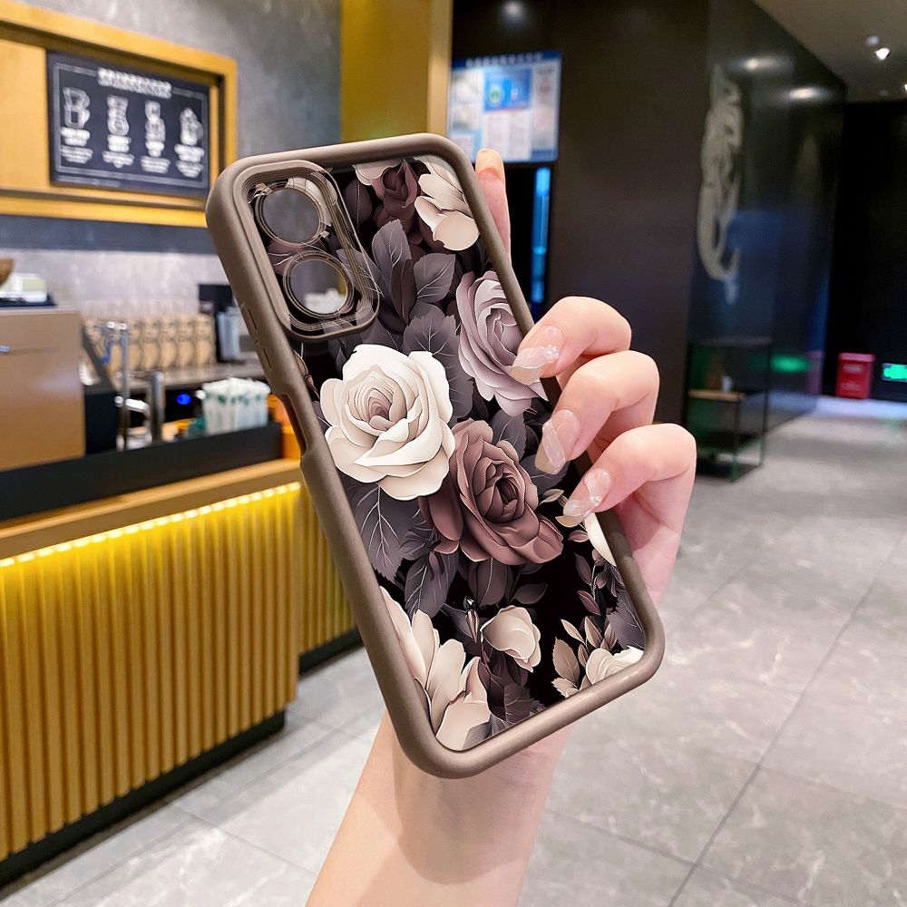 for OPPO A60 A18 A38 A17 A16 A57 A77 4G A59 A98 A78 A58 5G Coffee Pink Color Rose Full Protective Phone Case Anti Drop Cover