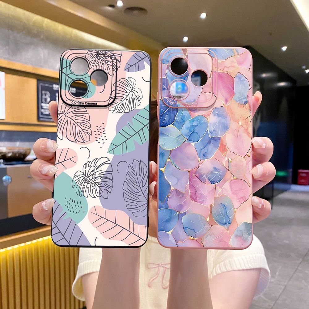 For Realme C61 C63 C65 C67 C53 C51 Note 50 60 C21 C33 C30 C35 C11 2021 C12 C15 C21Y C25Y Realme 12 13 Luxury Leaves Full Protective Case Anti Drop Cover