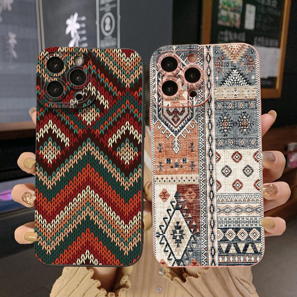 For iPhone 16 Pro Max 14 Plus 13 Pro Max 12 11 XR 8 7 SE 2022 XS Max Retro Knitting Texture Full Protective Case Anti Drop Cover