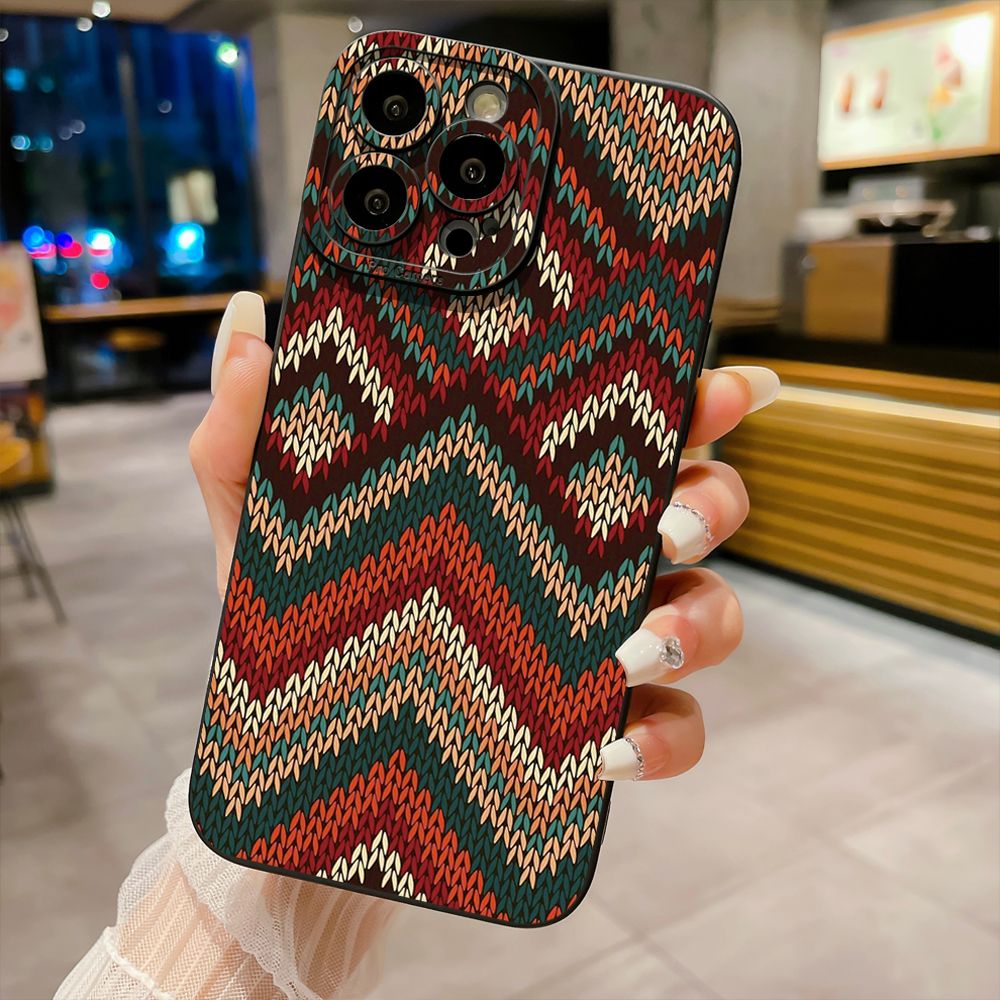 For iPhone 16 Pro Max 14 Plus 13 Pro Max 12 11 XR 8 7 SE 2022 XS Max Retro Knitting Texture Full Protective Case Anti Drop Cover