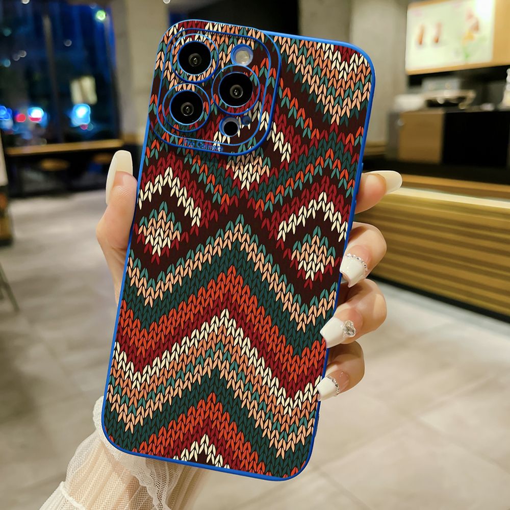 For iPhone 16 Pro Max 14 Plus 13 Pro Max 12 11 XR 8 7 SE 2022 XS Max Retro Knitting Texture Full Protective Case Anti Drop Cover