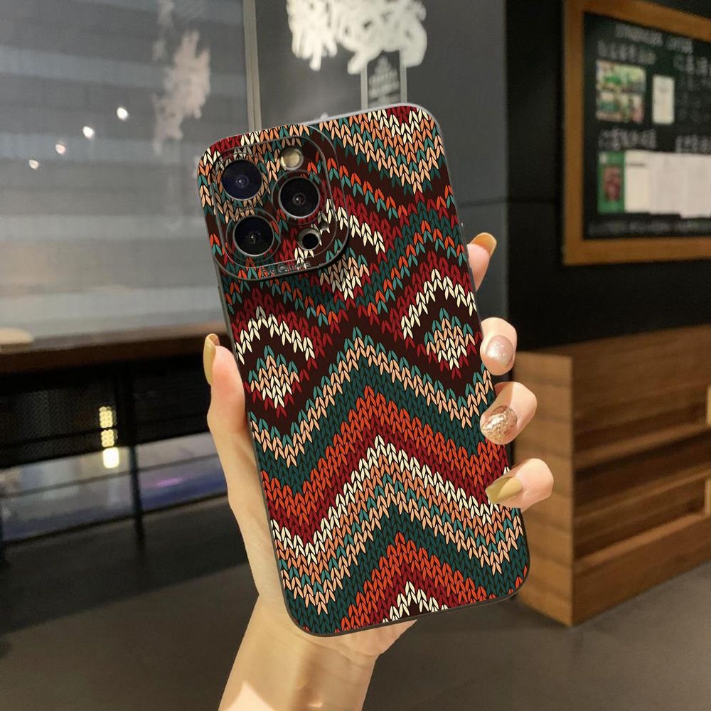 For iPhone 16 Pro Max 14 Plus 13 Pro Max 12 11 XR 8 7 SE 2022 XS Max Retro Knitting Texture Full Protective Case Anti Drop Cover