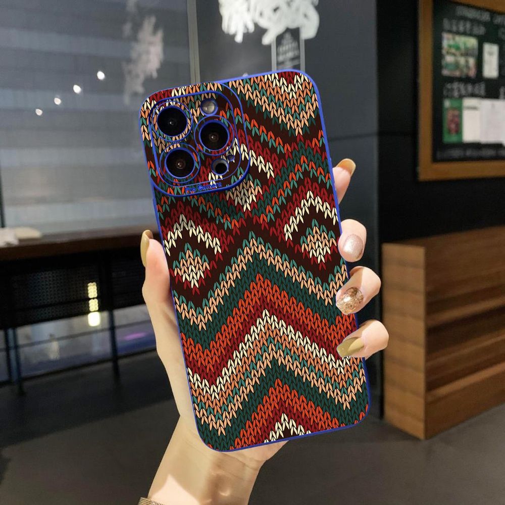 For iPhone 16 Pro Max 14 Plus 13 Pro Max 12 11 XR 8 7 SE 2022 XS Max Retro Knitting Texture Full Protective Case Anti Drop Cover