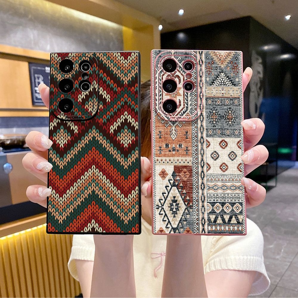 For Samsung Galaxy S24 S23 Ultra S22 Plus Note 20 S21 FE S20 Retro Knitting Texture Full Protective Case Anti Drop Cover