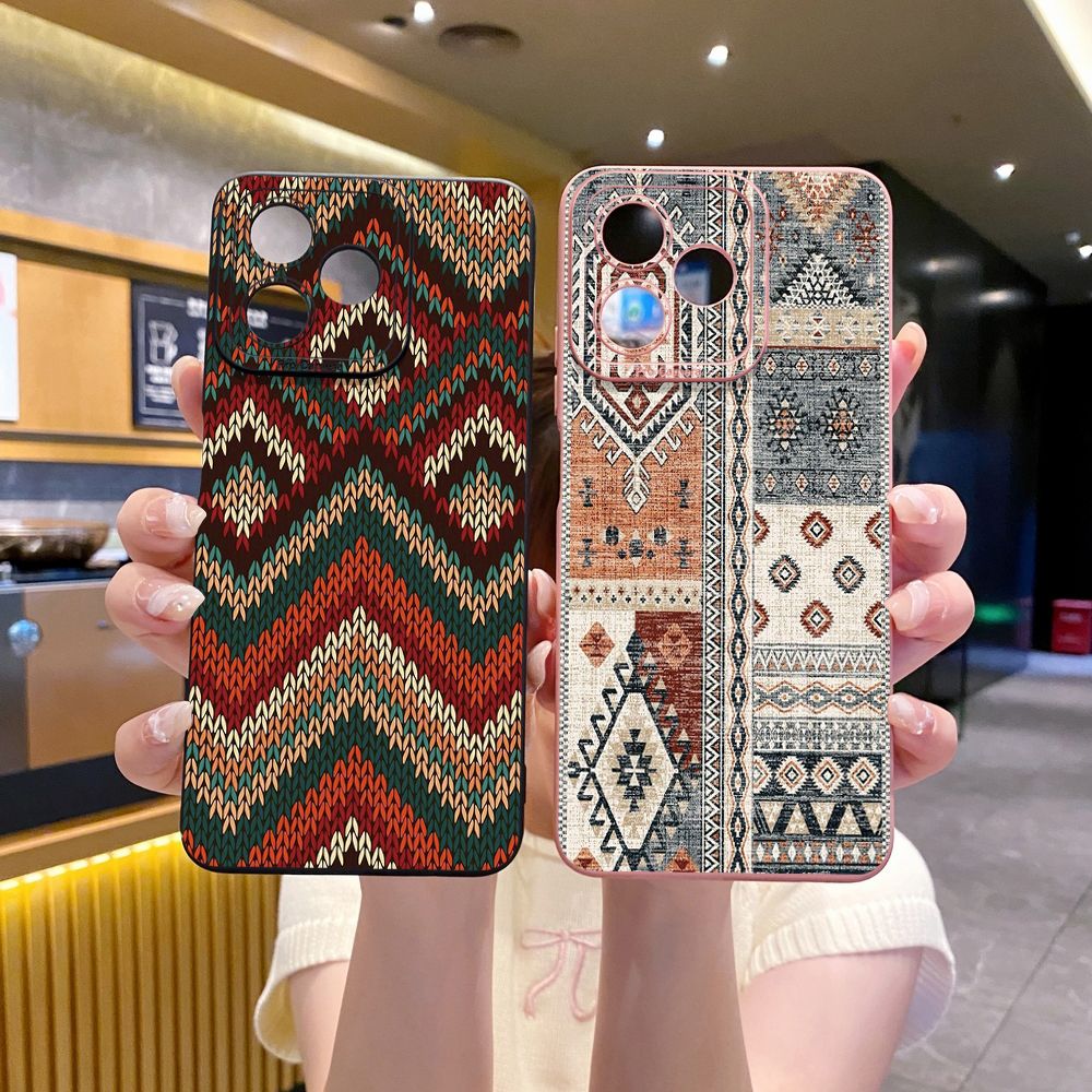 For Realme C61 C63 C65 C67 C53 C51 Note 50 60 C21 C33 C30 C35 C11 2021 C12 C15 C21Y C25Y Realme 12 13 Retro Knitting Texture Full Protective Case Anti Drop Cover