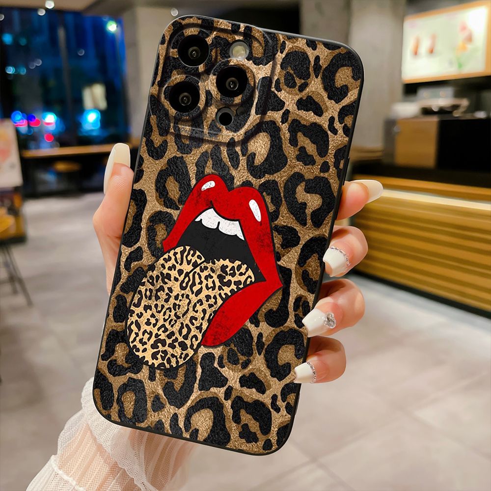 For iPhone 16 Pro Max 14 Plus 13 Pro Max 12 11 XR 8 7 SE 2022 XS Max Hot Leopard Mouth Full Protective Case Anti Drop Cover