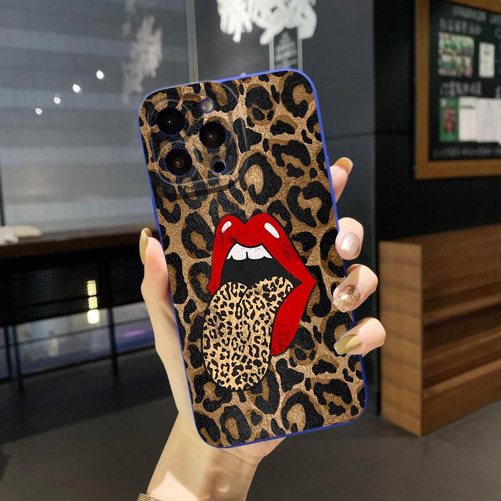 For iPhone 16 Pro Max 14 Plus 13 Pro Max 12 11 XR 8 7 SE 2022 XS Max Hot Leopard Mouth Full Protective Case Anti Drop Cover