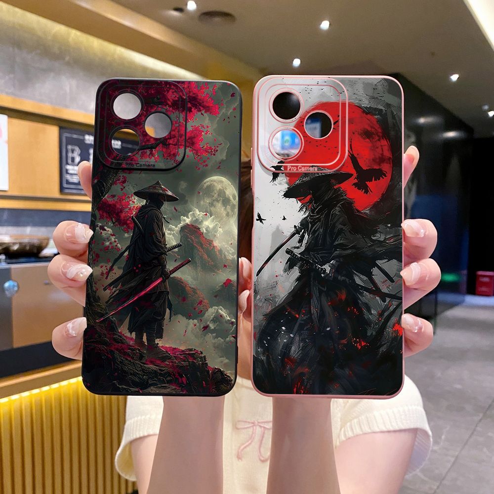For Realme C61 C63 C65 C67 C53 C51 Note 50 60 C21 C33 C30 C35 C11 2021 C12 C15 C21Y C25Y Realme 12 13 Bamboo Hat Swordsman Full Protective Case Anti Drop Cover