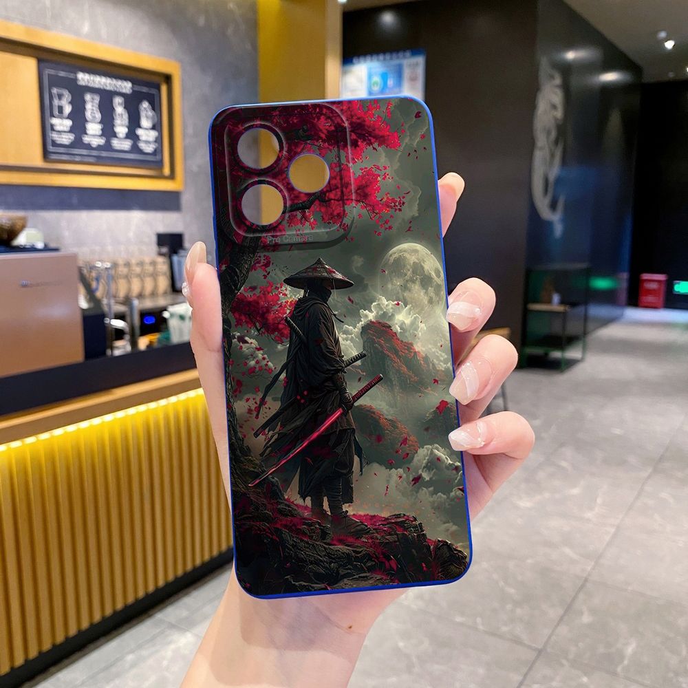 For Realme C61 C63 C65 C67 C53 C51 Note 50 60 C21 C33 C30 C35 C11 2021 C12 C15 C21Y C25Y Realme 12 13 Bamboo Hat Swordsman Full Protective Case Anti Drop Cover