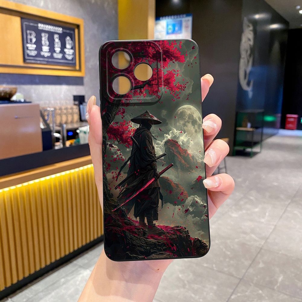 For Realme C61 C63 C65 C67 C53 C51 Note 50 60 C21 C33 C30 C35 C11 2021 C12 C15 C21Y C25Y Realme 12 13 Bamboo Hat Swordsman Full Protective Case Anti Drop Cover