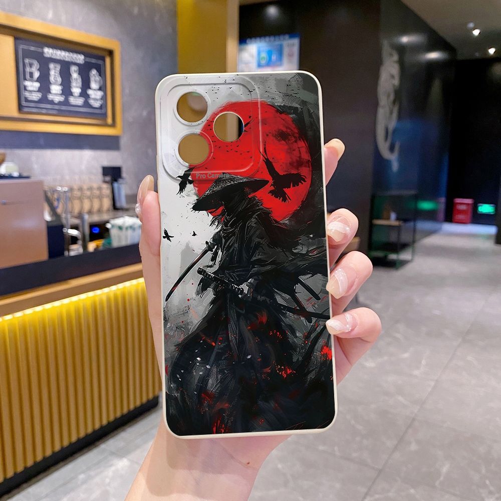 For Realme C61 C63 C65 C67 C53 C51 Note 50 60 C21 C33 C30 C35 C11 2021 C12 C15 C21Y C25Y Realme 12 13 Bamboo Hat Swordsman Full Protective Case Anti Drop Cover