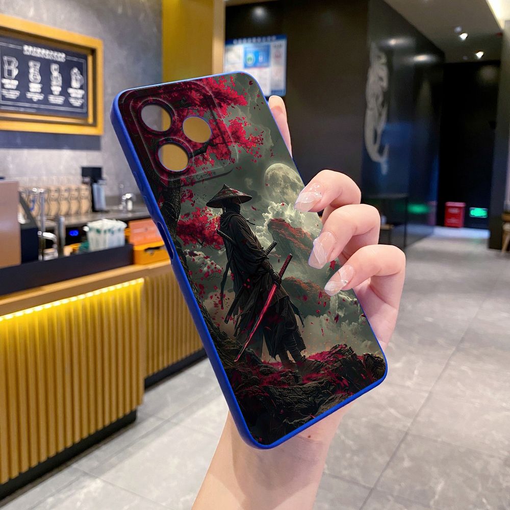 For Realme C61 C63 C65 C67 C53 C51 Note 50 60 C21 C33 C30 C35 C11 2021 C12 C15 C21Y C25Y Realme 12 13 Bamboo Hat Swordsman Full Protective Case Anti Drop Cover
