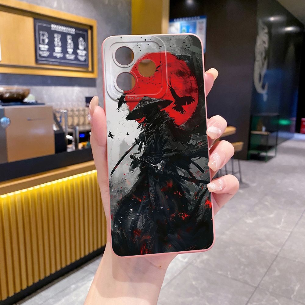For Realme C61 C63 C65 C67 C53 C51 Note 50 60 C21 C33 C30 C35 C11 2021 C12 C15 C21Y C25Y Realme 12 13 Bamboo Hat Swordsman Full Protective Case Anti Drop Cover