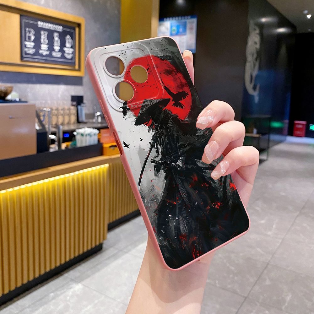 For Realme C61 C63 C65 C67 C53 C51 Note 50 60 C21 C33 C30 C35 C11 2021 C12 C15 C21Y C25Y Realme 12 13 Bamboo Hat Swordsman Full Protective Case Anti Drop Cover