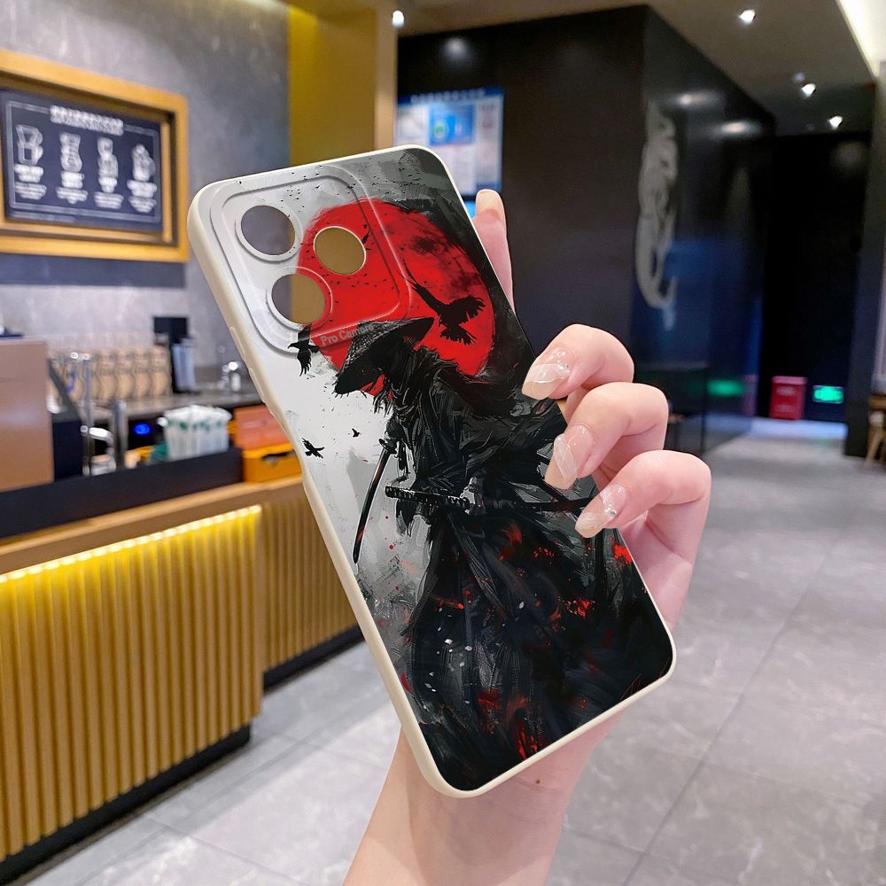 For Realme C61 C63 C65 C67 C53 C51 Note 50 60 C21 C33 C30 C35 C11 2021 C12 C15 C21Y C25Y Realme 12 13 Bamboo Hat Swordsman Full Protective Case Anti Drop Cover