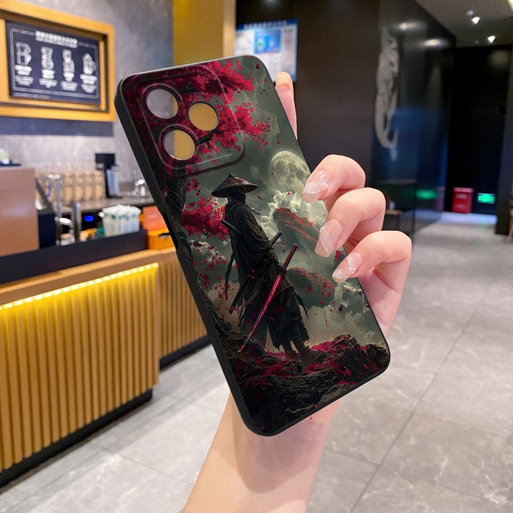 For Realme C61 C63 C65 C67 C53 C51 Note 50 60 C21 C33 C30 C35 C11 2021 C12 C15 C21Y C25Y Realme 12 13 Bamboo Hat Swordsman Full Protective Case Anti Drop Cover