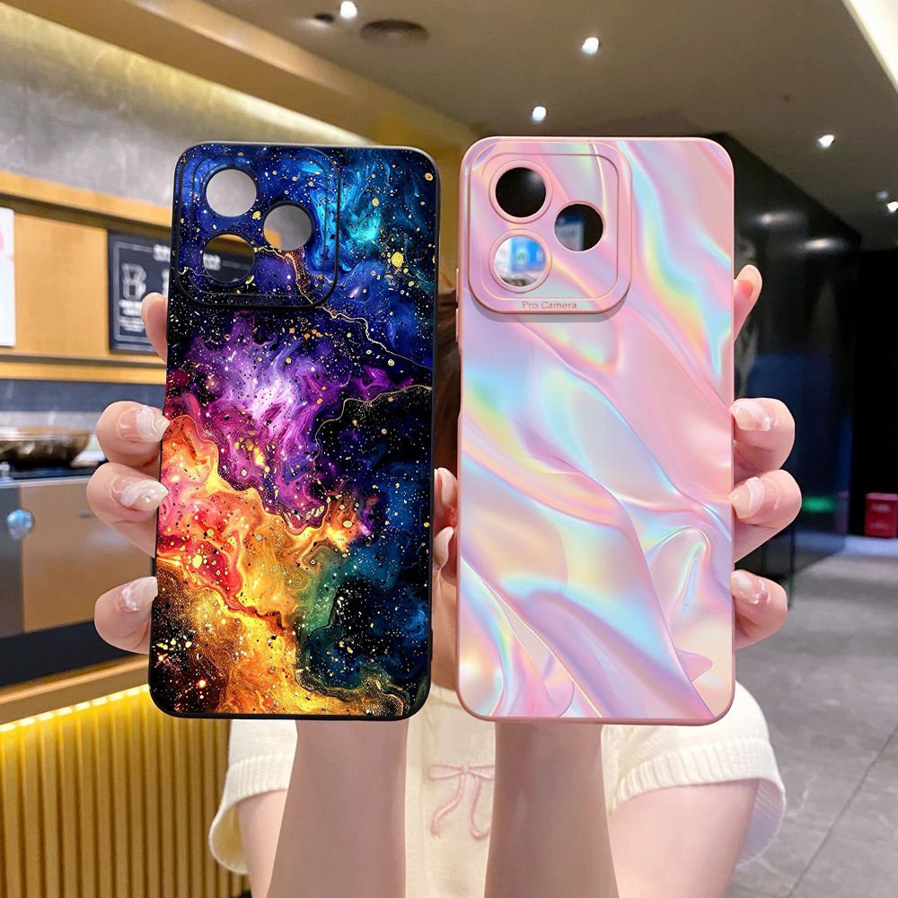 For Realme C61 C63 C65 C67 C53 C51 Note 50 60 C21 C33 C30 C35 C11 2021 C12 C15 C21Y C25Y Realme 12 13 Pink Golden Aurora Full Protective Case Anti Drop Cover