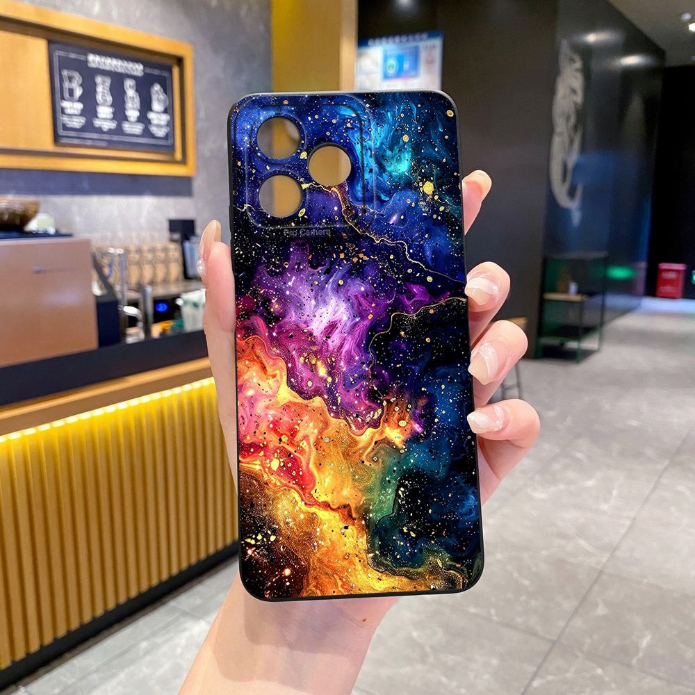 For Realme C61 C63 C65 C67 C53 C51 Note 50 60 C21 C33 C30 C35 C11 2021 C12 C15 C21Y C25Y Realme 12 13 Pink Golden Aurora Full Protective Case Anti Drop Cover
