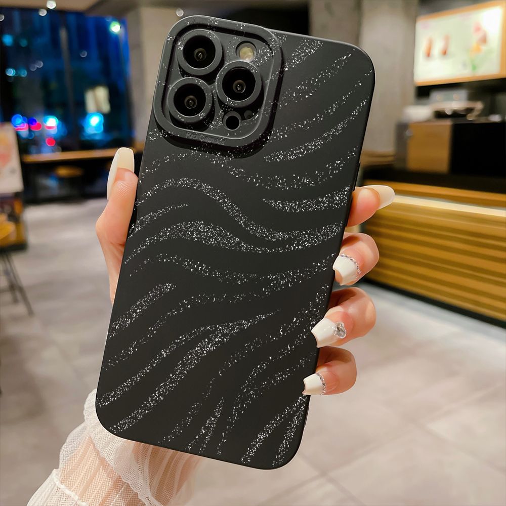 For iPhone 16 Pro Max 14 Plus 13 Pro Max 12 11 XR 8 7 SE 2022 XS Max Glitter Stripe Print Full Protective Case Anti Drop Cover