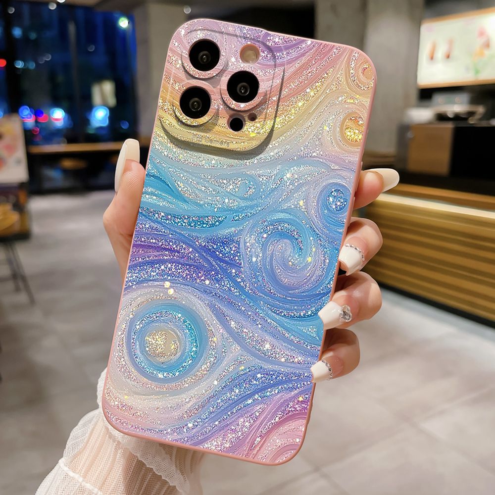 For iPhone 16 Pro Max 14 Plus 13 Pro Max 12 11 XR 8 7 SE 2022 XS Max Glitter Stripe Print Full Protective Case Anti Drop Cover