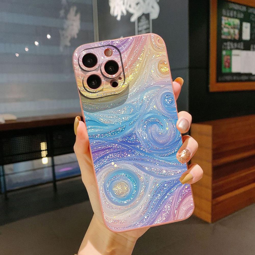 For iPhone 16 Pro Max 14 Plus 13 Pro Max 12 11 XR 8 7 SE 2022 XS Max Glitter Stripe Print Full Protective Case Anti Drop Cover