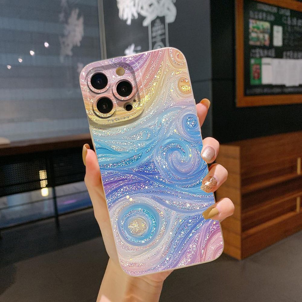 For iPhone 16 Pro Max 14 Plus 13 Pro Max 12 11 XR 8 7 SE 2022 XS Max Glitter Stripe Print Full Protective Case Anti Drop Cover