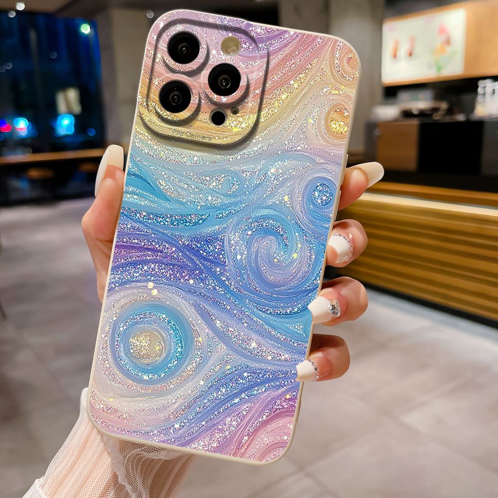 For iPhone 16 Pro Max 14 Plus 13 Pro Max 12 11 XR 8 7 SE 2022 XS Max Glitter Stripe Print Full Protective Case Anti Drop Cover