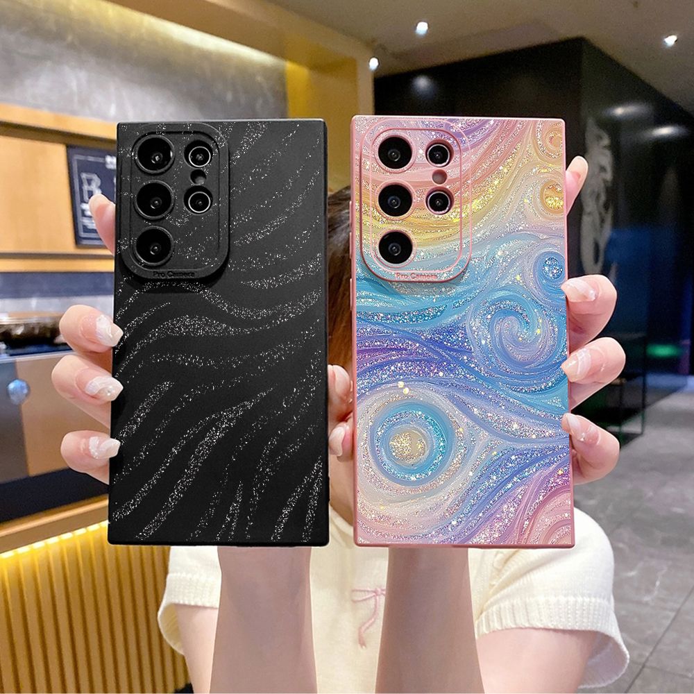 For Samsung Galaxy S24 S23 Ultra S22 Plus Note 20 S21 FE S20 Glitter Stripe Print Full Protective Case Anti Drop Cover