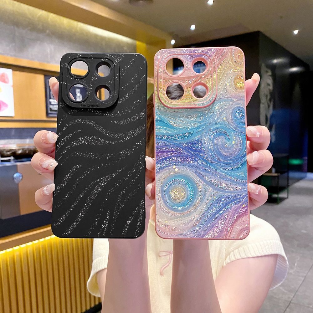 For Xiaomi Redmi Note 13 12 Pro 5G 12S 11S 13C A1 10 Pro 4G 10S Redmi 10C 9C Glitter Stripe Print Full Protective Case Anti Drop Cover