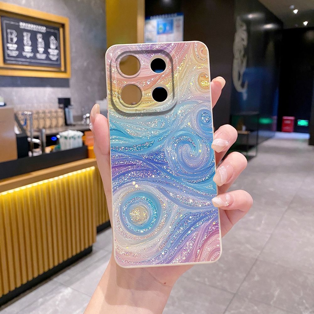 For Xiaomi Redmi Note 13 12 Pro 5G 12S 11S 13C A1 10 Pro 4G 10S Redmi 10C 9C Glitter Stripe Print Full Protective Case Anti Drop Cover