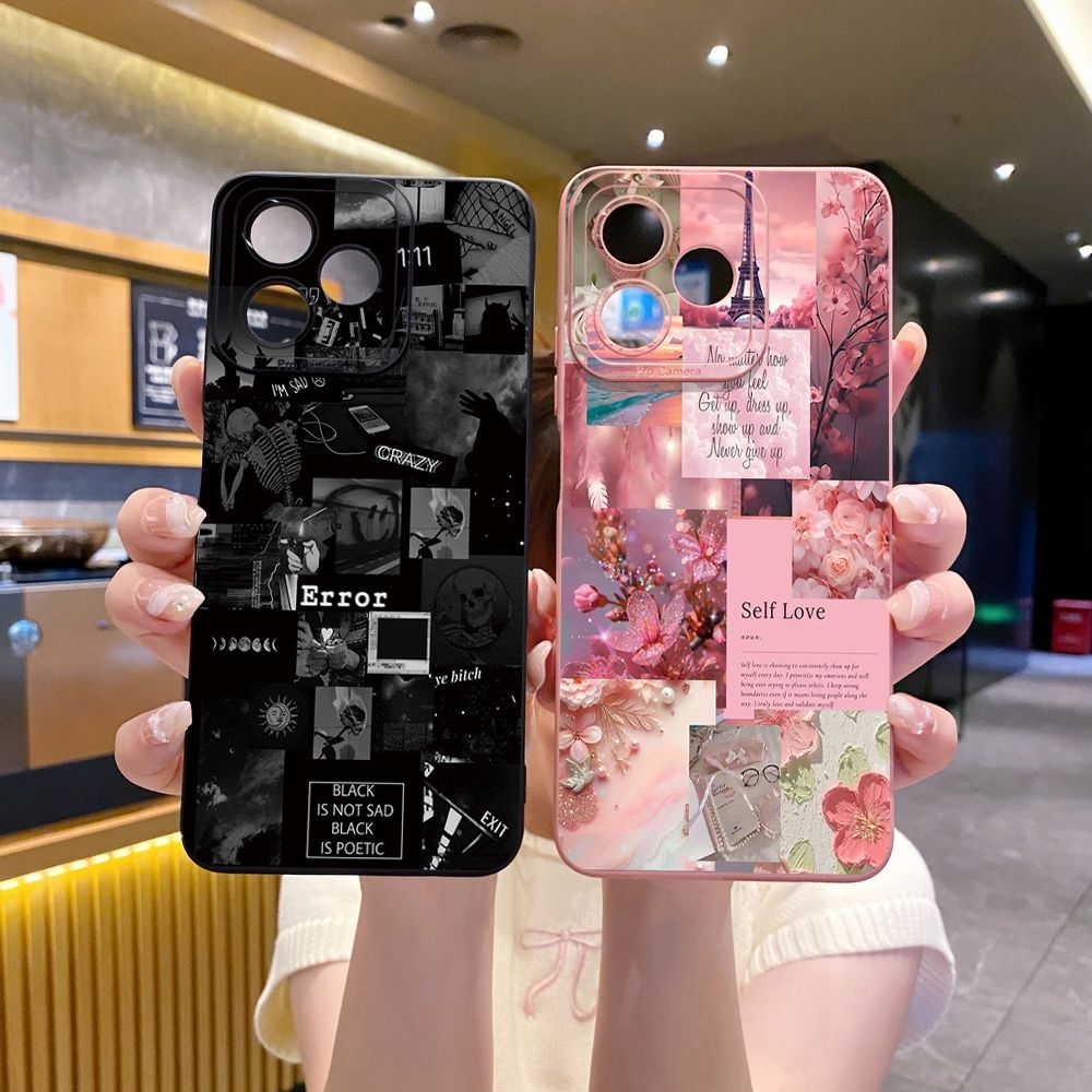For Realme C61 C63 C65 C67 C53 C51 Note 50 60 C21 C33 C30 C35 C11 2021 C12 C15 C21Y C25Y Realme 12 13 Poetic Black Full Protective Case Anti Drop Cover