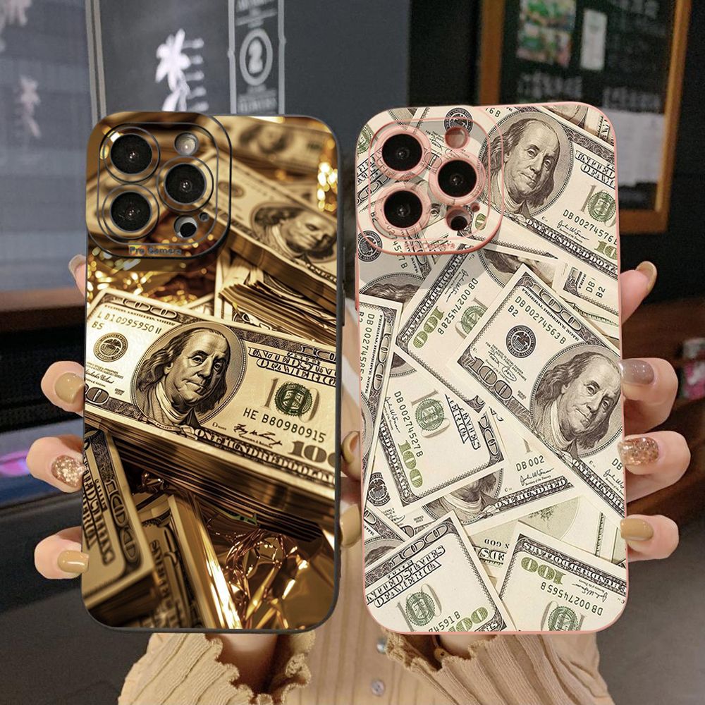 For iPhone 16 Pro Max 14 Plus 13 Pro Max 12 11 XR 8 7 SE 2022 XS Max USD Dollar Cash Full Protective Case Anti Drop Cover