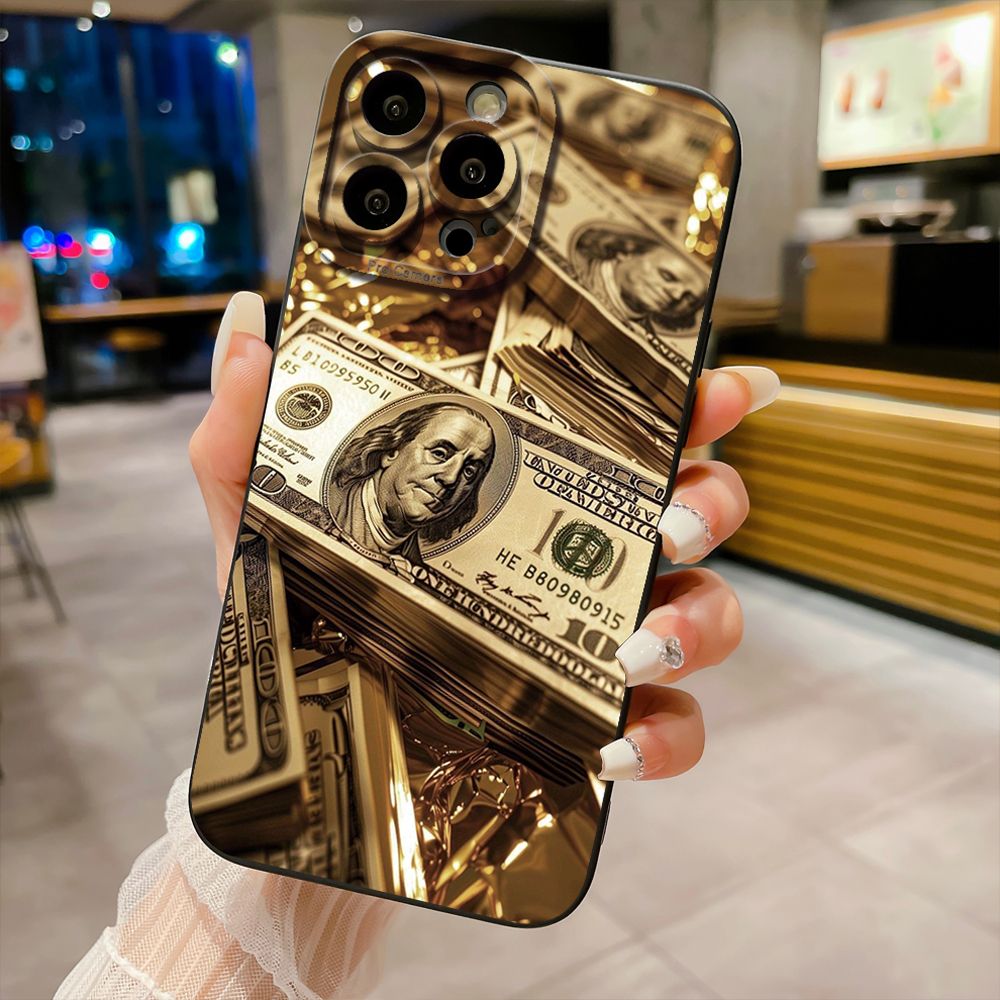 For iPhone 16 Pro Max 14 Plus 13 Pro Max 12 11 XR 8 7 SE 2022 XS Max USD Dollar Cash Full Protective Case Anti Drop Cover