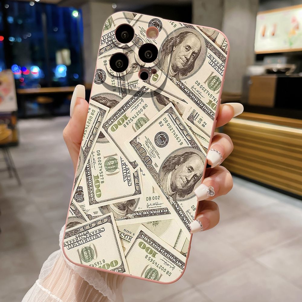 For iPhone 16 Pro Max 14 Plus 13 Pro Max 12 11 XR 8 7 SE 2022 XS Max USD Dollar Cash Full Protective Case Anti Drop Cover